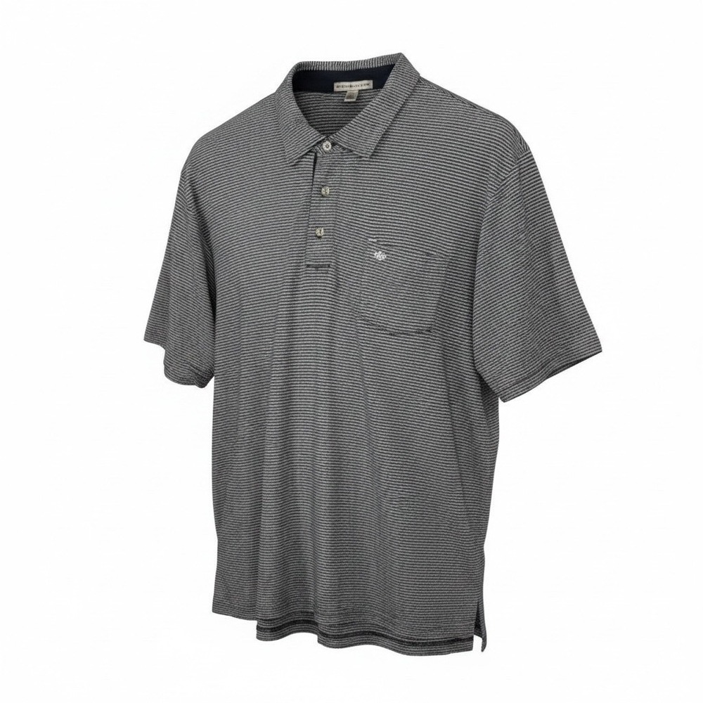 Peter Millar Polo Shirt Men XL Navy Blue Striped Pima Cotton Pocket Short Sleeve